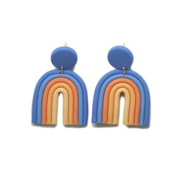 Boho Rainbow Arch Dangle Studs - Handmade Earrings - Picture 4 of 6